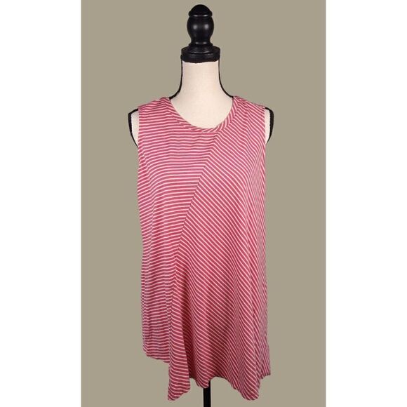LOGO by Lori Goldstein Pink Striped Asymmetrical Hem Cotton Modal Top Size 2X - Picture 1 of 8